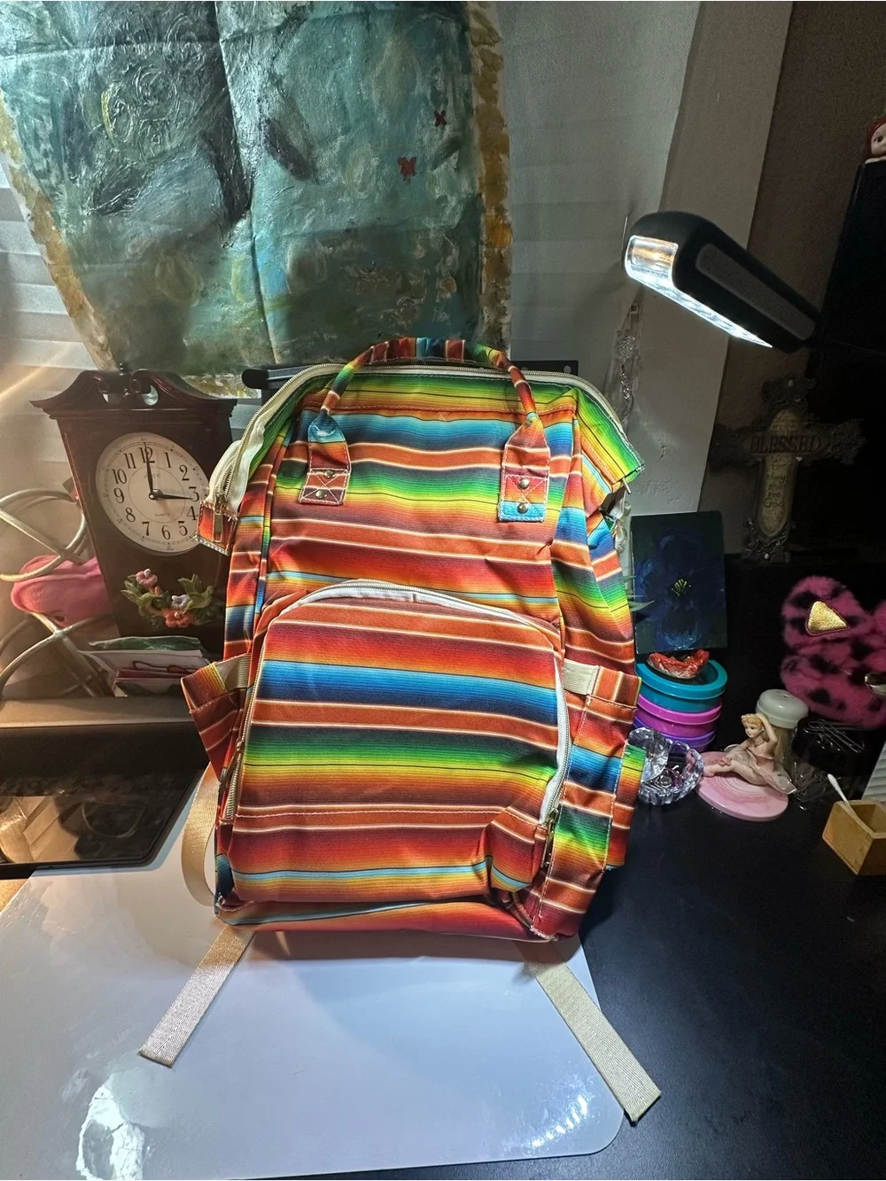 Multicolor Striped Canvas Men's Backpack
